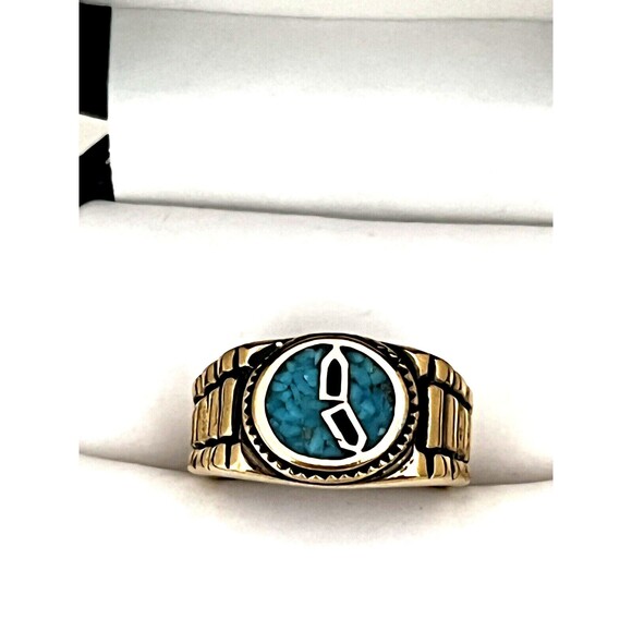 Vintage Ring Size 8 Castings On Parade Gold Plate Turquoise Chips 14W - Picture 5 of 6